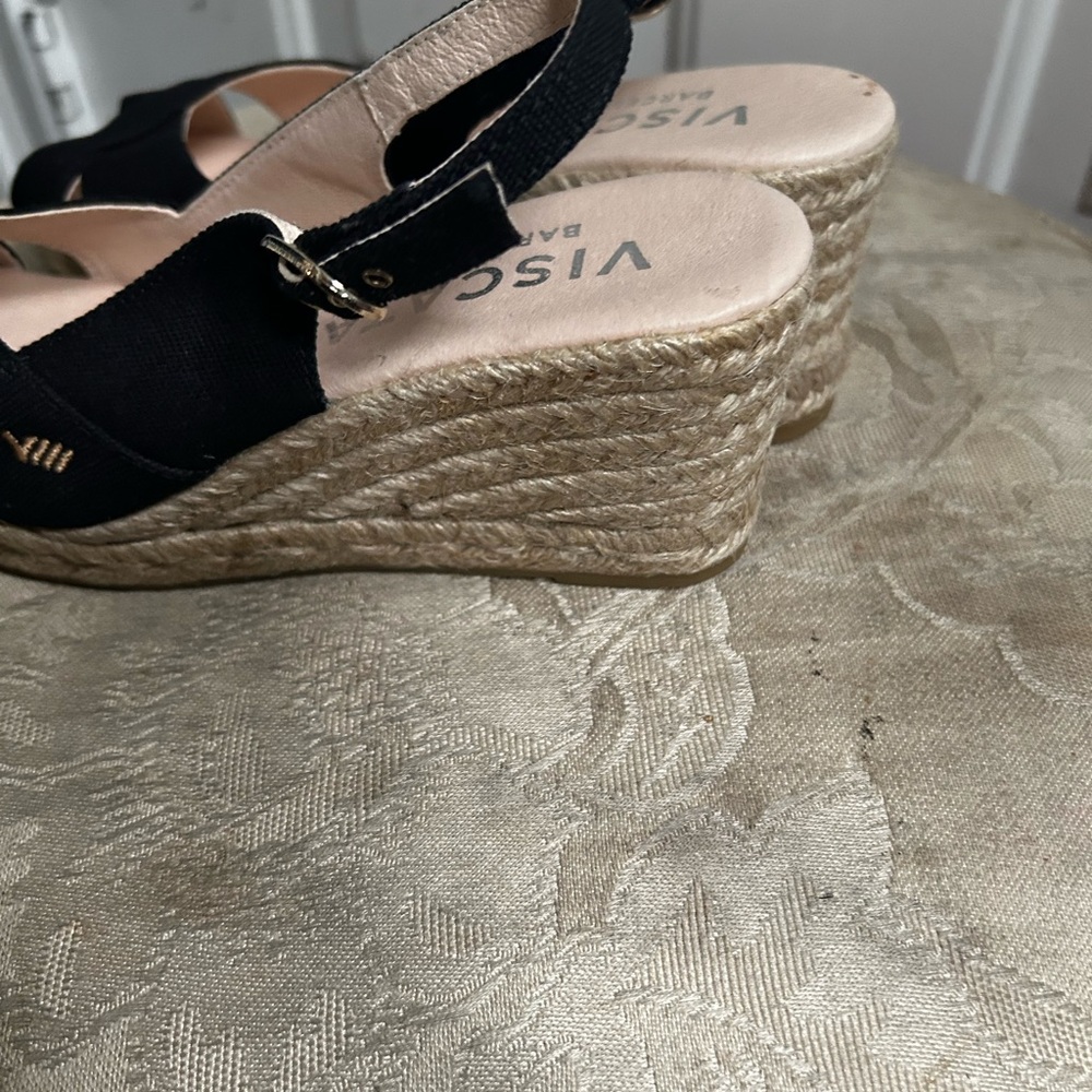 Viscata Barcelona Black Espadrille Wedge Open toe Slingback Espadrille Wedge - Picture 7 of 14